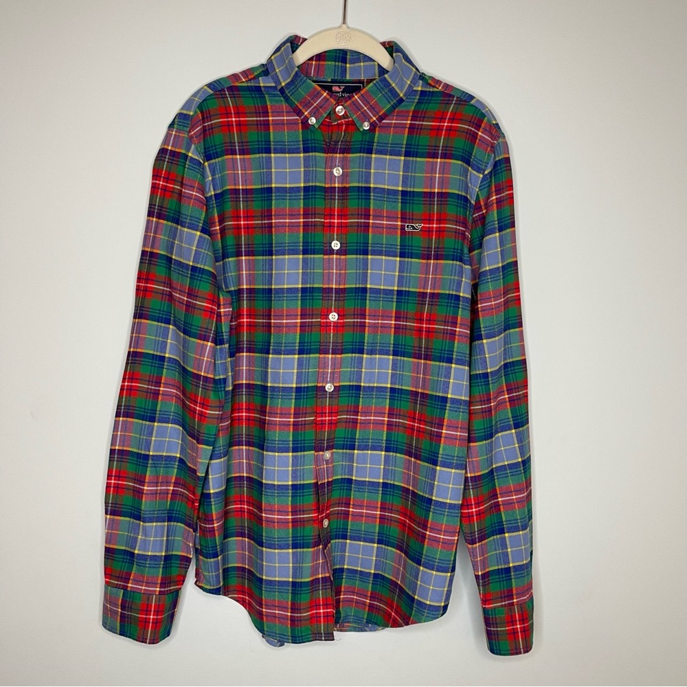 Vineyard Vines Men’s Button Down Cotton Flannel Slim Fit Whale Shirt Size Med